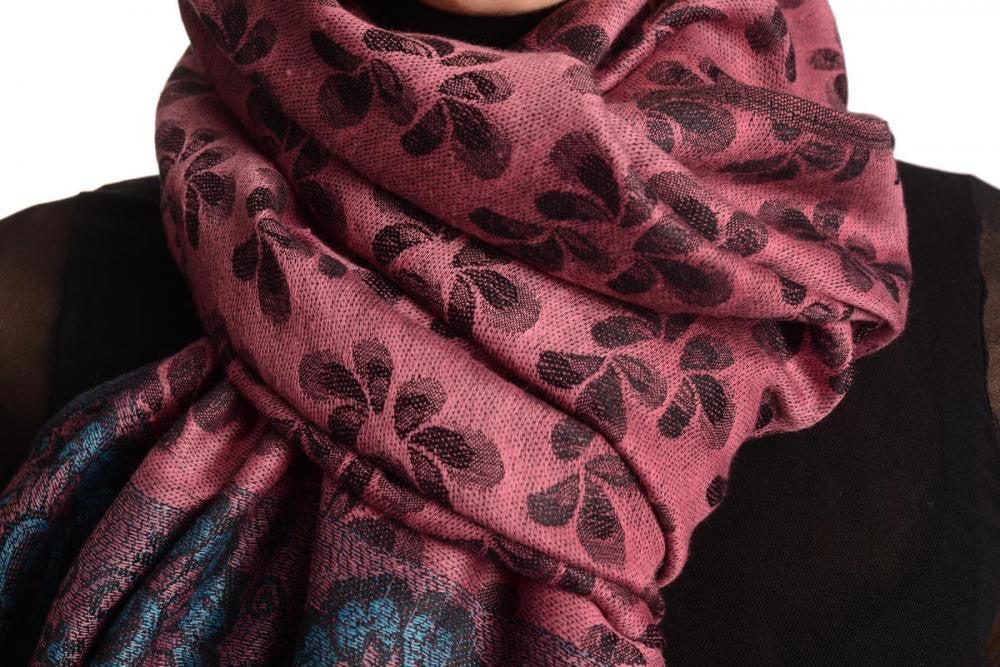 Liss Kiss Small Clovers On Persian Pink Pashmina With Tassels - Scarf