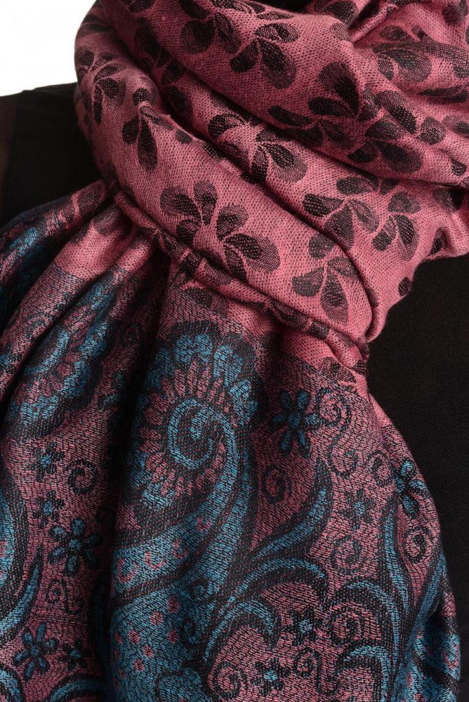 Liss Kiss Small Clovers On Persian Pink Pashmina With Tassels - Scarf