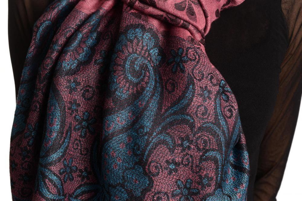 Liss Kiss Small Clovers On Persian Pink Pashmina With Tassels - Scarf