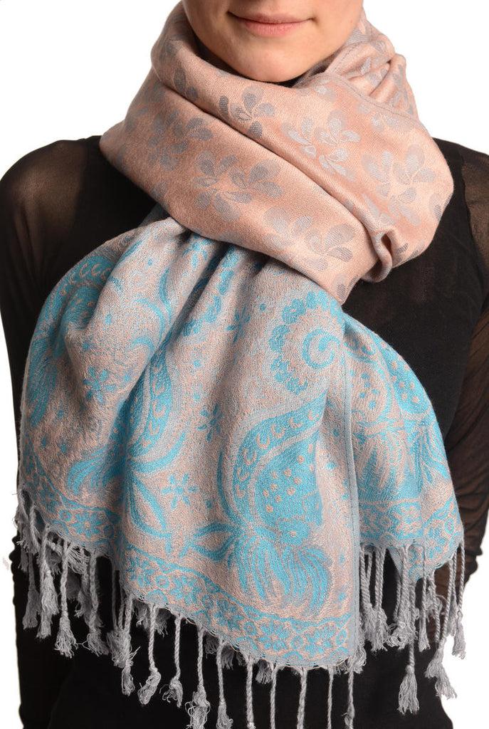 liss kiss Small Clovers On Puce Pink Pashmina With Tassels - Scarf