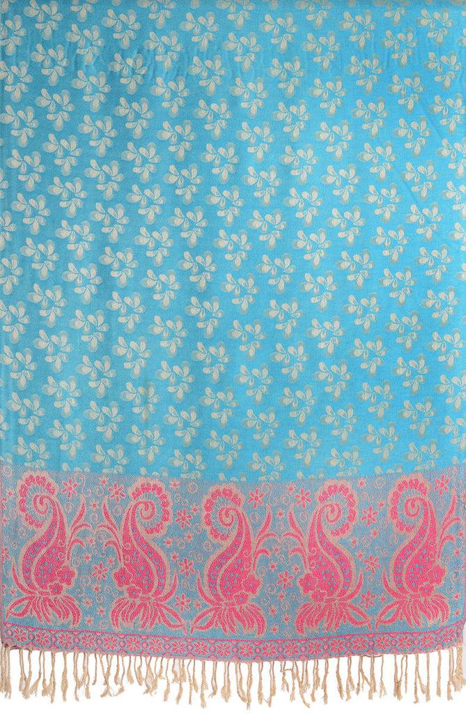 Liss Kiss Small Clovers On True Blue Pashmina With Tassels - Scarf