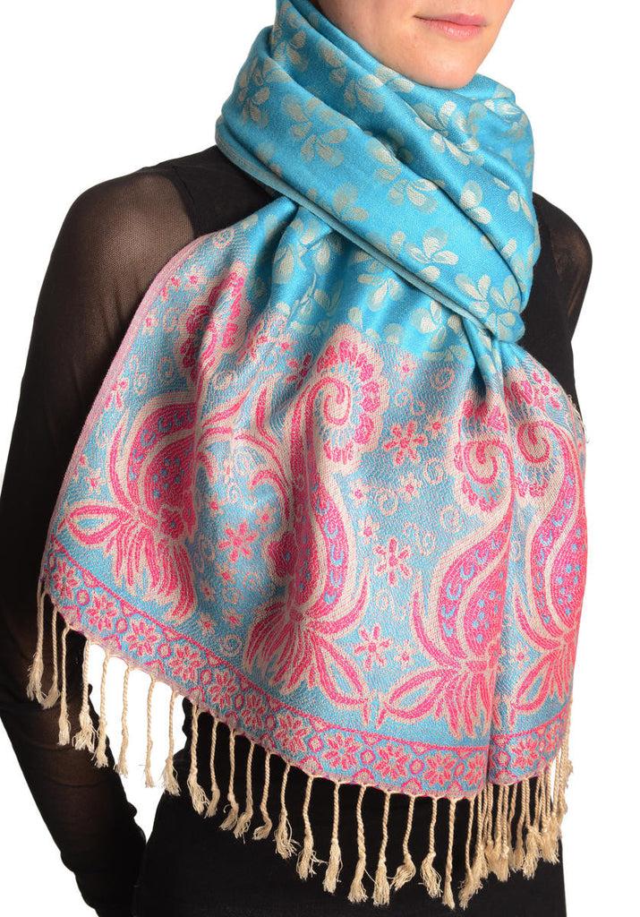 Liss Kiss Small Clovers On True Blue Pashmina With Tassels - Scarf