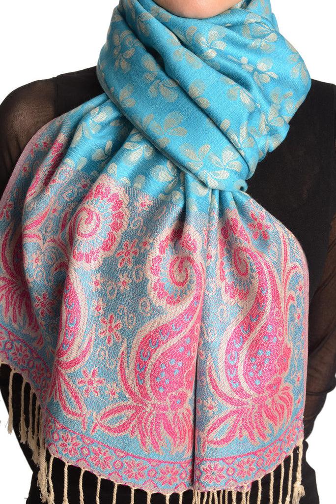 Liss Kiss Small Clovers On True Blue Pashmina With Tassels - Scarf