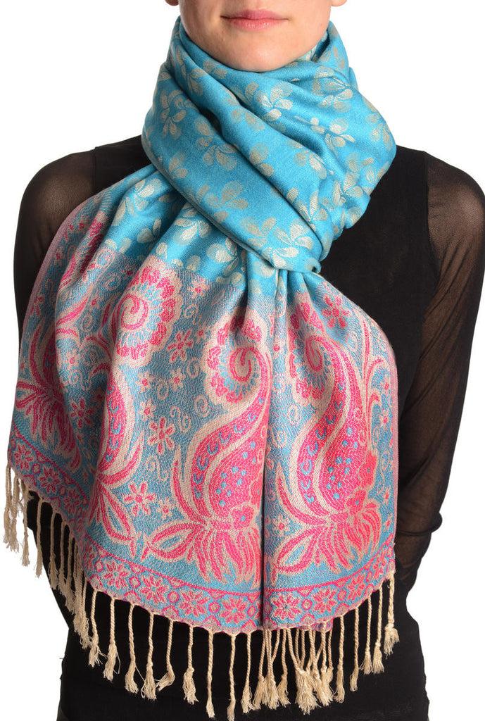liss kiss Small Clovers On True Blue Pashmina With Tassels - Scarf