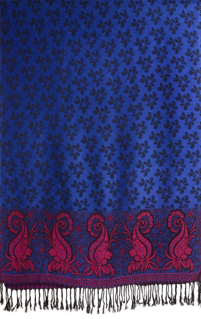 Liss Kiss Small Clovers On Ultramarine Blue Pashmina With Tassels - Scarf