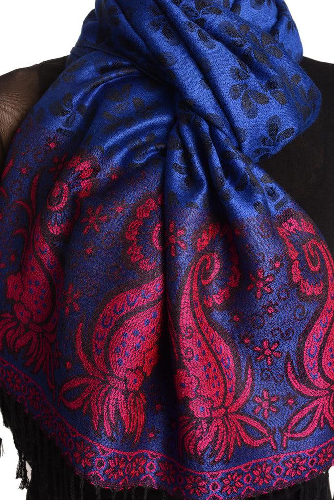 Liss Kiss Small Clovers On Ultramarine Blue Pashmina With Tassels - Scarf