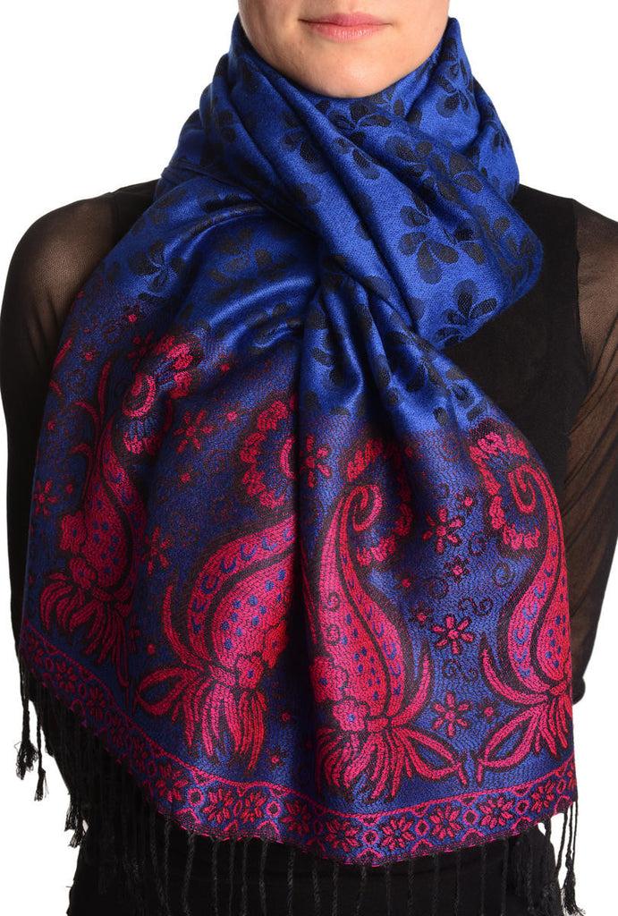 liss kiss Small Clovers On Ultramarine Blue Pashmina With Tassels - Scarf