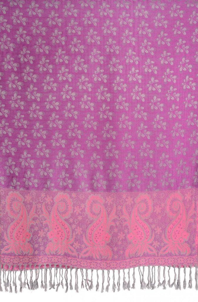 Liss Kiss Small Clovers On Violet Pashmina With Tassels - Scarf
