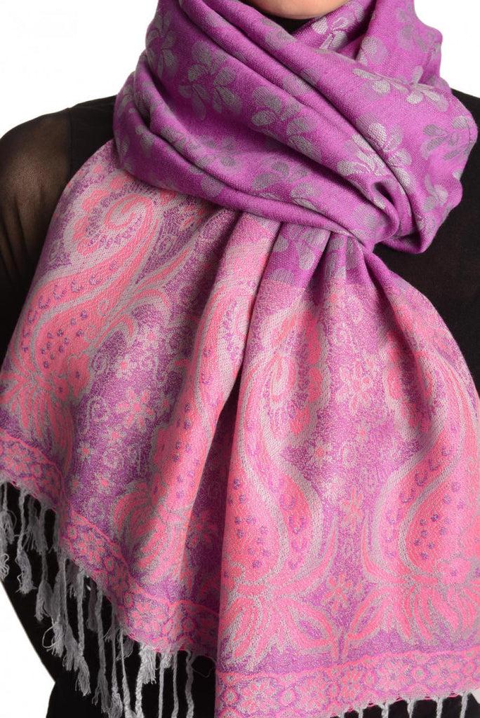 Liss Kiss Small Clovers On Violet Pashmina With Tassels - Scarf