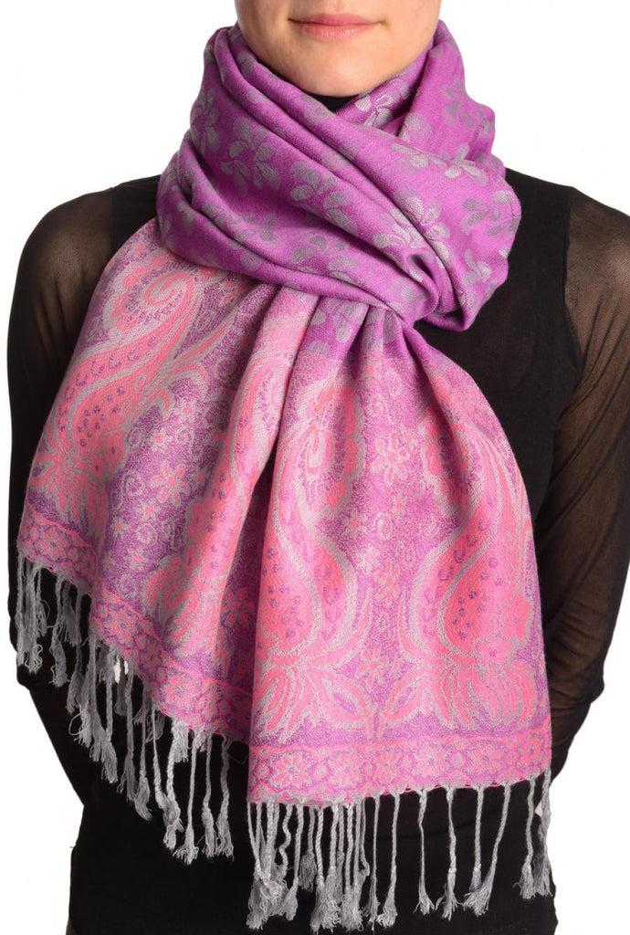 liss kiss Small Clovers On Violet Pashmina With Tassels - Scarf