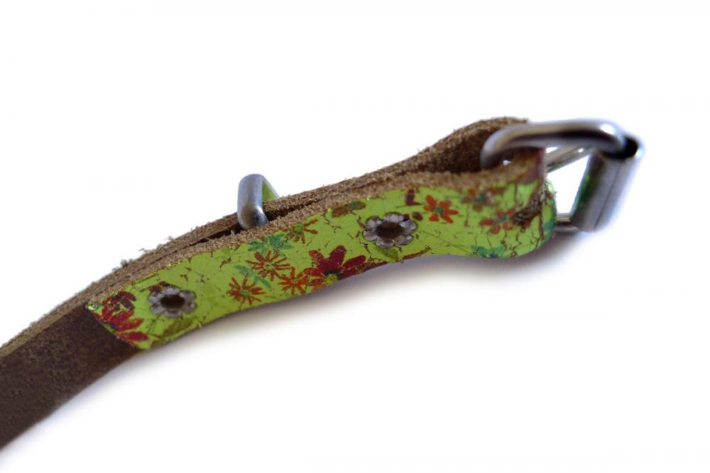 Liss Kiss Small Daisies On Neon Yellow Real Leather Rustic Look Women Belt - Belt