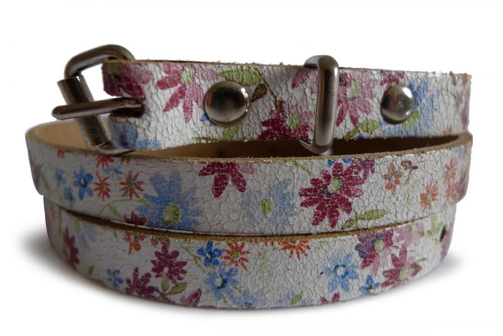 Liss Kiss Small Daisies On White Real Leather Rustic Look Women Belt - Belt