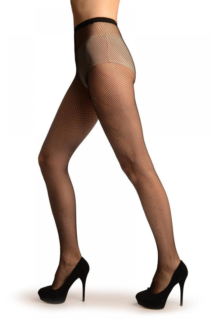 Liss Kiss Small Fishnet With Black & Whyte Crystals Tights - Tights