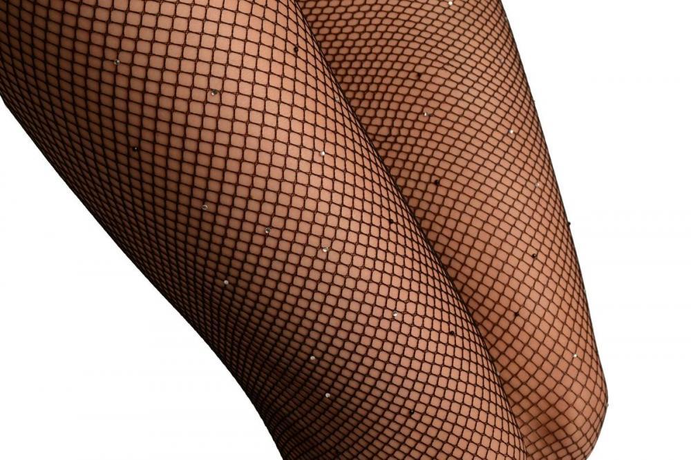 Liss Kiss Small Fishnet With Black & Whyte Crystals Tights - Tights