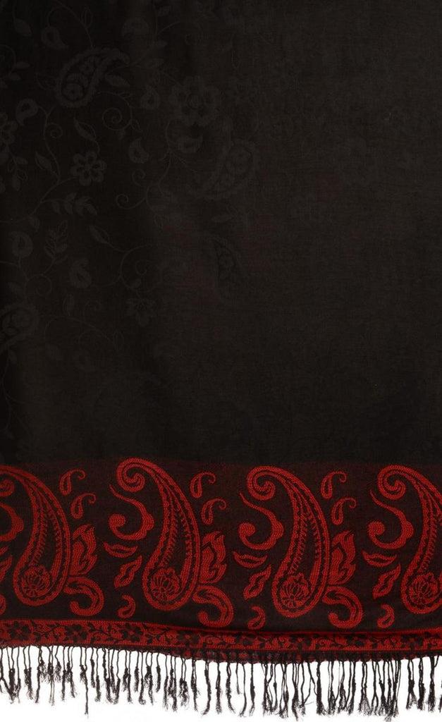 Liss Kiss Small Flowers & Paisleys On Black Pashmina With Tassels - Scarf