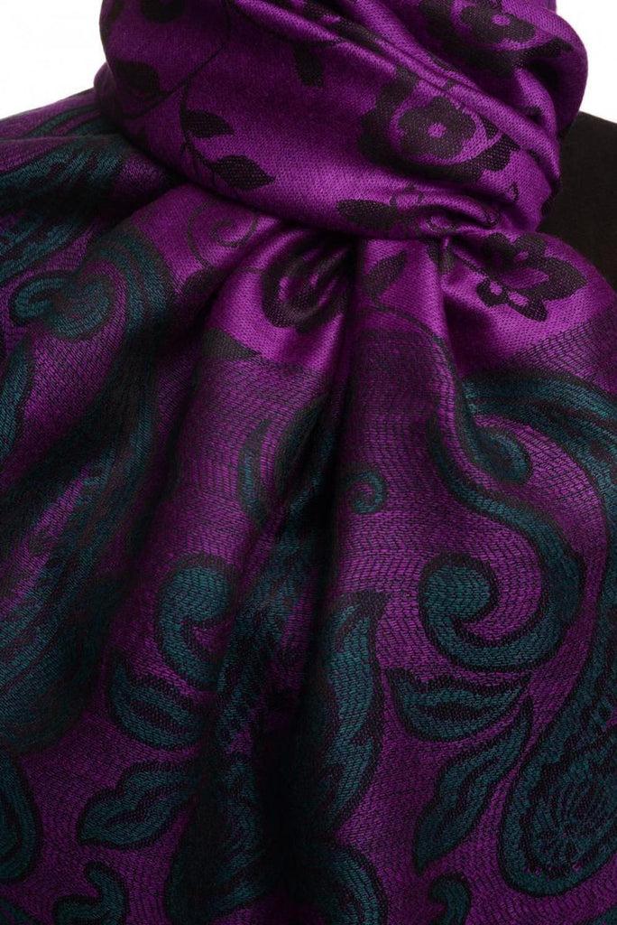 Liss Kiss Small Flowers & Paisleys On Bright Purple Pashmina With Tassels - Scarf