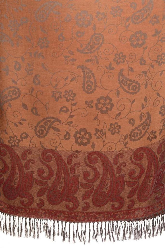 Liss Kiss Small Flowers & Paisleys On Brown Pashmina With Tassels - Scarf