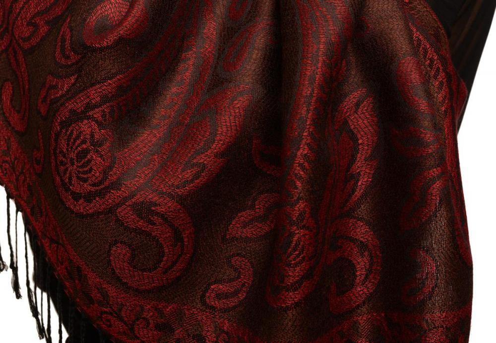 Liss Kiss Small Flowers & Paisleys On Dark Brown Pashmina With Tassels - Scarf