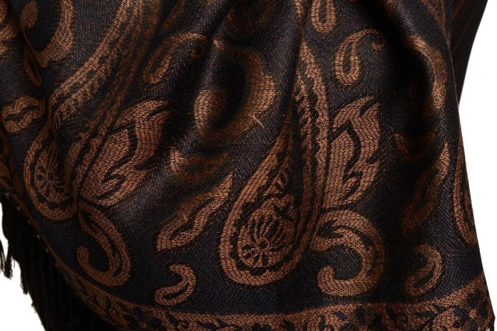 Liss Kiss Small Flowers & Paisleys On Navy Blue Pashmina With Tassels - Scarf