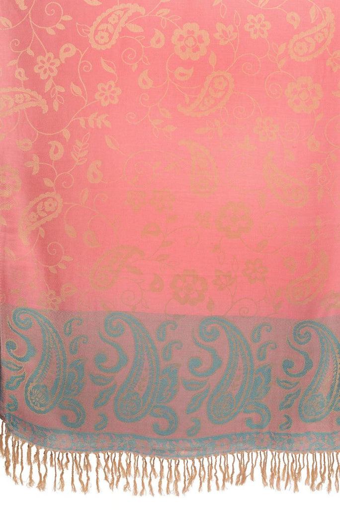 Liss Kiss Small Flowers & Paisleys On Pink Pashmina With Tassels - Scarf