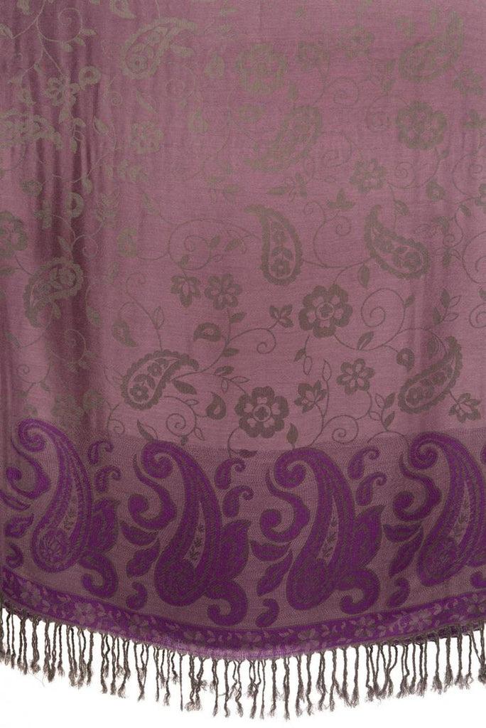 Liss Kiss Small Flowers & Paisleys On Purple Pashmina With Tassels - Scarf