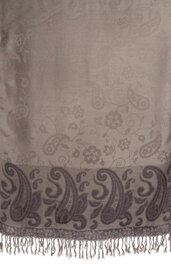 Liss Kiss Small Flowers & Paisleys On Slate Grey Pashmina With Tassels - Scarf