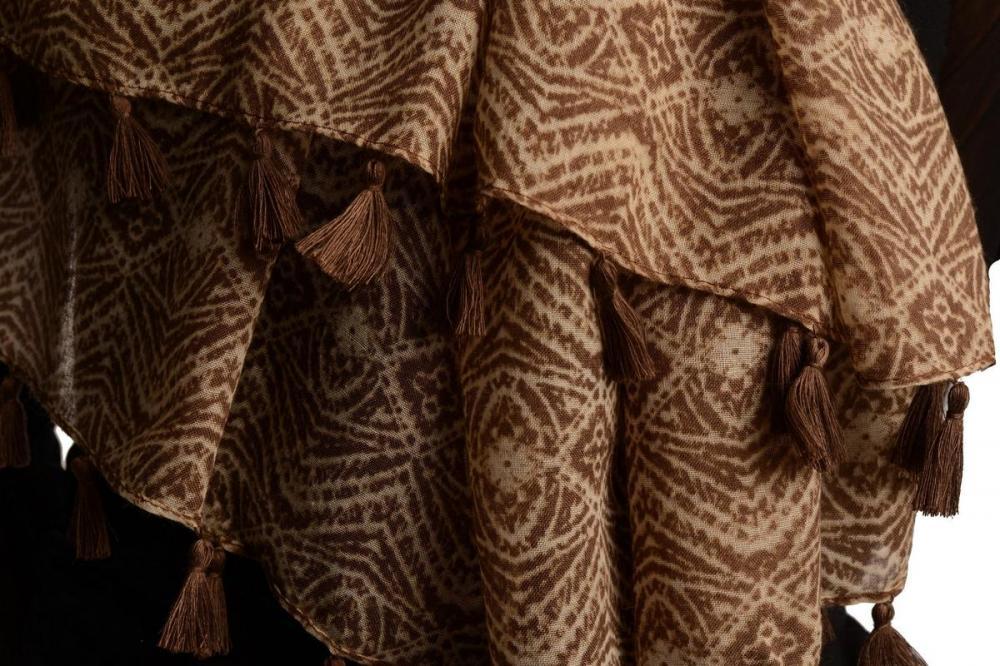 Liss Kiss Small Geometrical Print On Brown Scarf With Tassels - Scarf