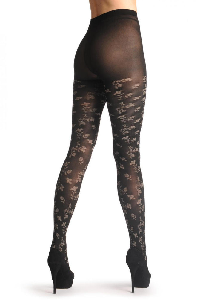 Liss Kiss Small Grey Woven Roses On Black 60 Den - Tights