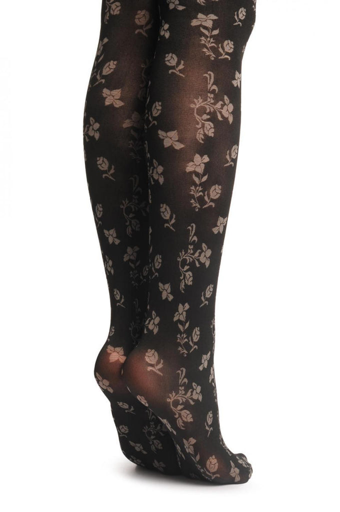 Liss Kiss Small Grey Woven Roses On Black 60 Den - Tights