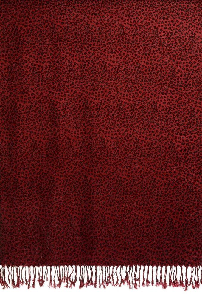 Liss Kiss Small Leopard On Burgundy Pashmina Feel With Tassels - Scarf