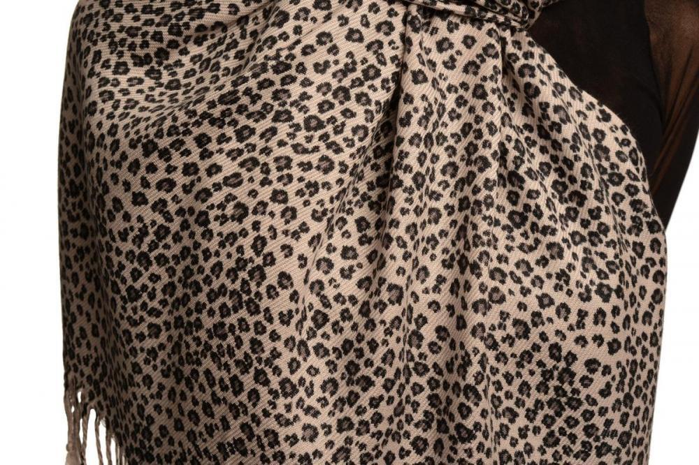 Liss Kiss Small Leopard On Grey Pashmina Feel With Tassels - Scarf