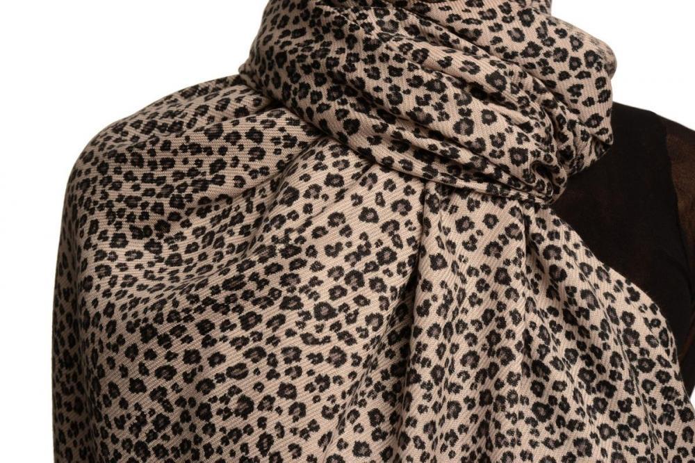 Liss Kiss Small Leopard On Grey Pashmina Feel With Tassels - Scarf