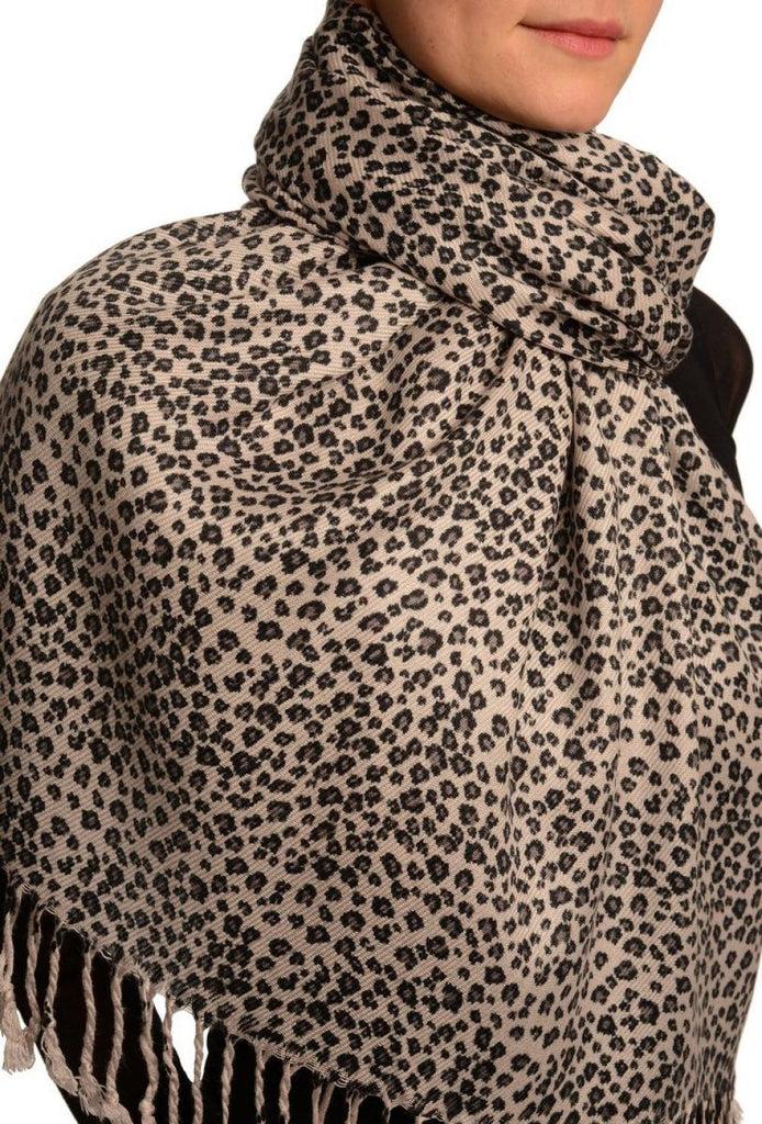 Liss Kiss Small Leopard On Grey Pashmina Feel With Tassels - Scarf