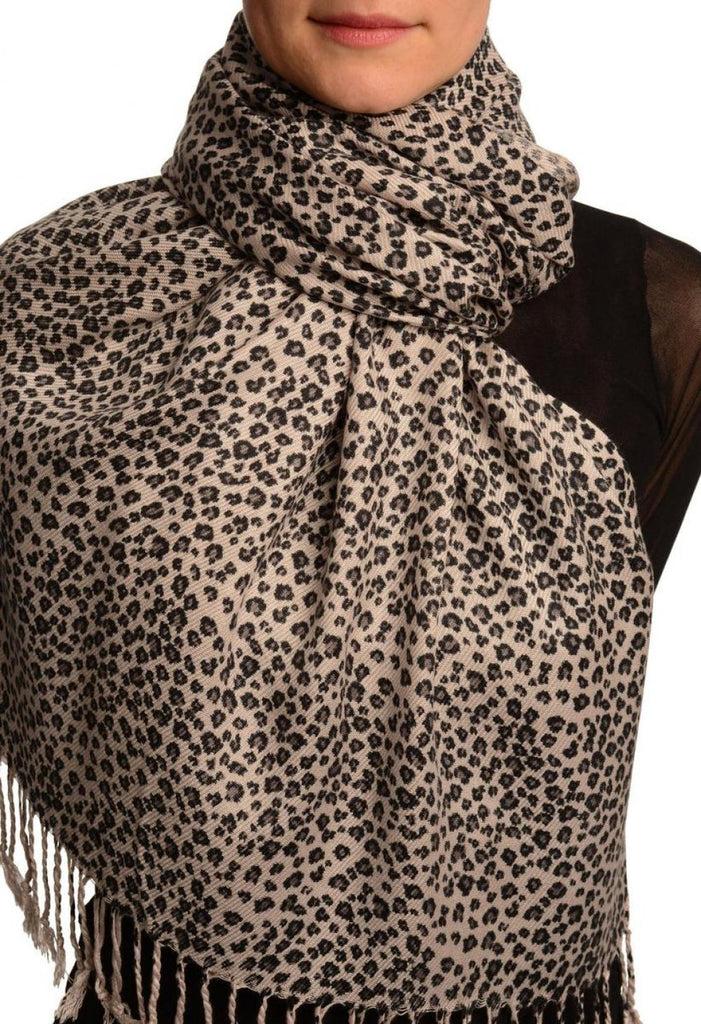 liss kiss Small Leopard On Grey Pashmina Feel With Tassels - Scarf