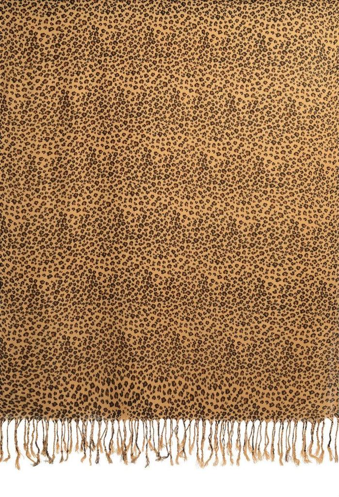 Liss Kiss Small Leopard On Mocha Pashmina Feel With Tassels - Scarf