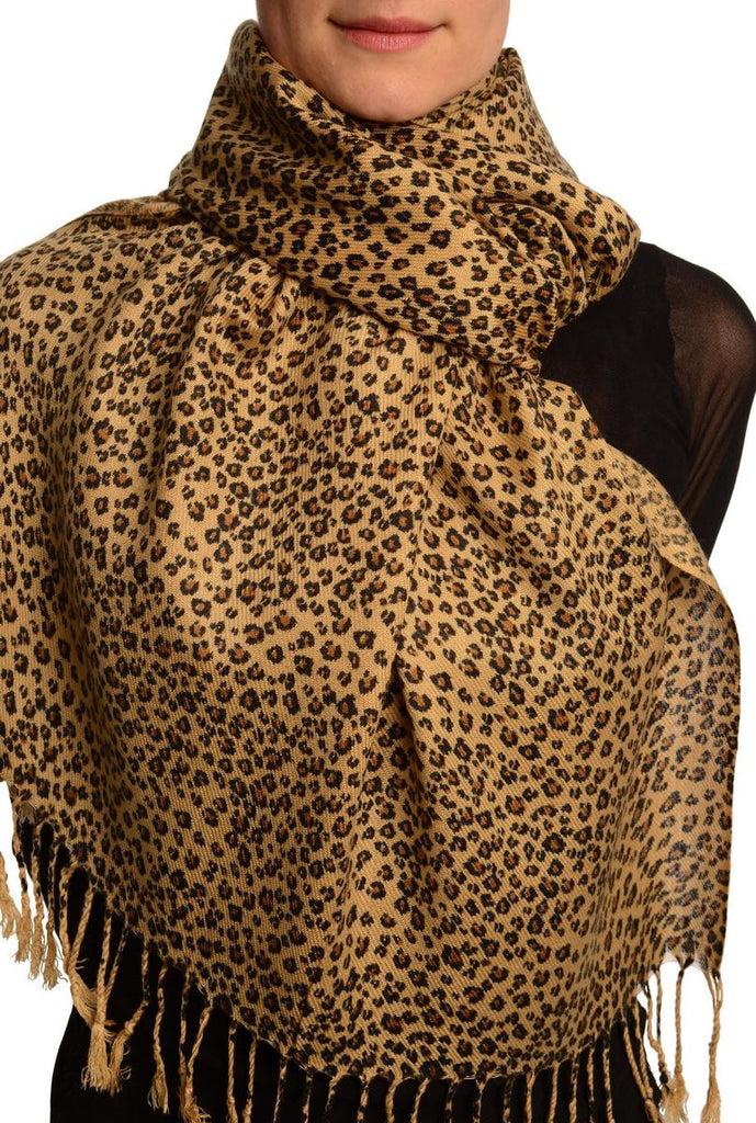 liss kiss Small Leopard On Mocha Pashmina Feel With Tassels - Scarf