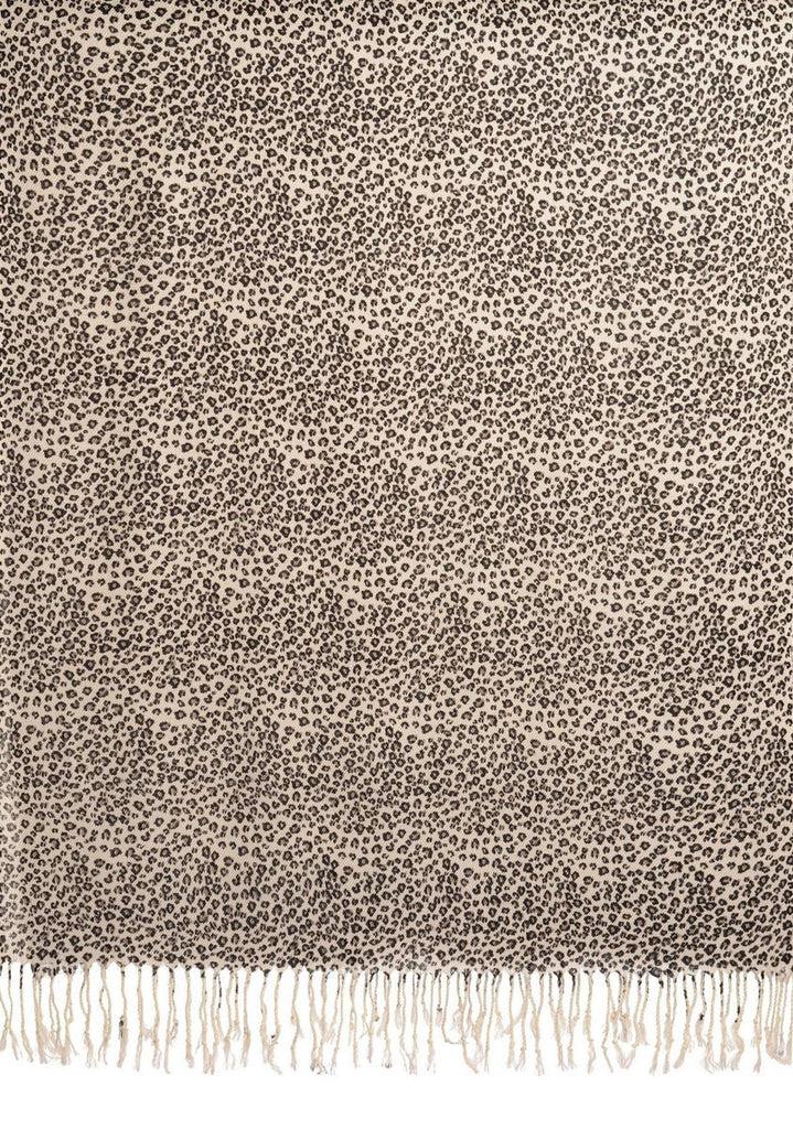 Liss Kiss Small Leopard On White Pashmina Feel With Tassels - Scarf