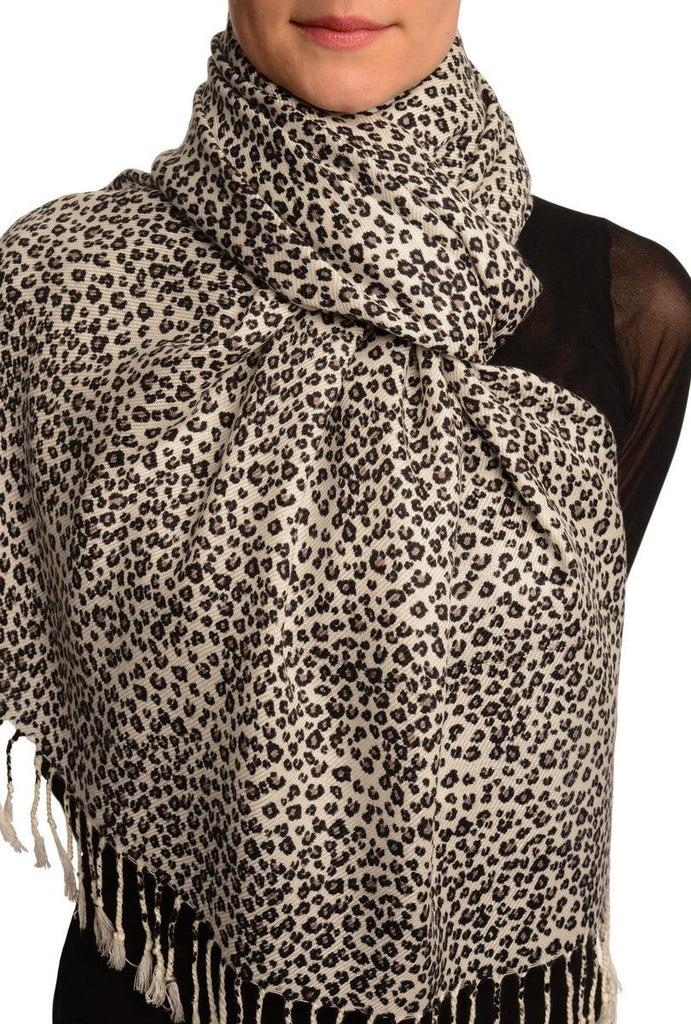 liss kiss Small Leopard On White Pashmina Feel With Tassels - Scarf