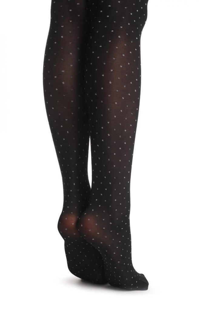 Liss Kiss Small Light Grey Polka Dots On Black 40 Den - Tights