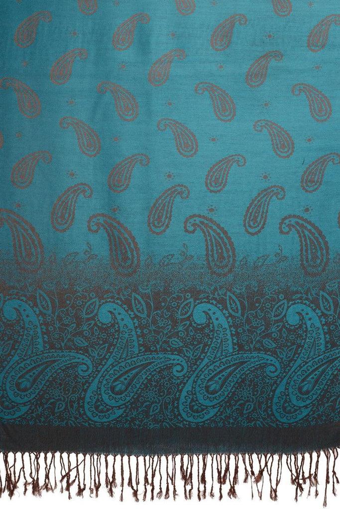 Liss Kiss Small Paisley On Bondi Blue Pashmina With Tassels - Scarf