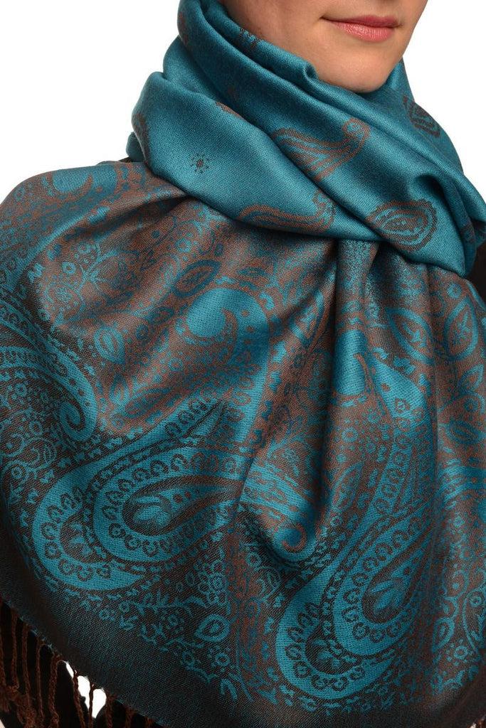 Liss Kiss Small Paisley On Bondi Blue Pashmina With Tassels - Scarf