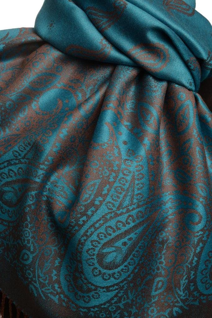 Liss Kiss Small Paisley On Bondi Blue Pashmina With Tassels - Scarf