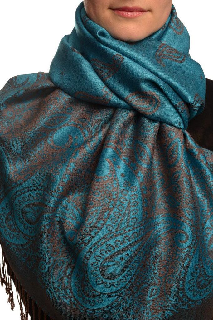 liss kiss Small Paisley On Bondi Blue Pashmina With Tassels - Scarf