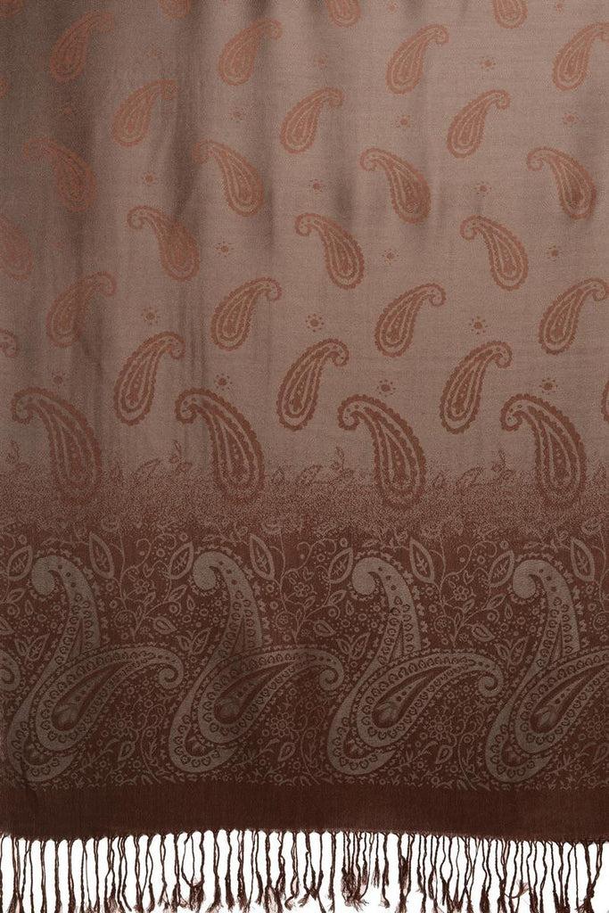 Liss Kiss Small Paisley On Brown Pashmina With Tassels - Scarf