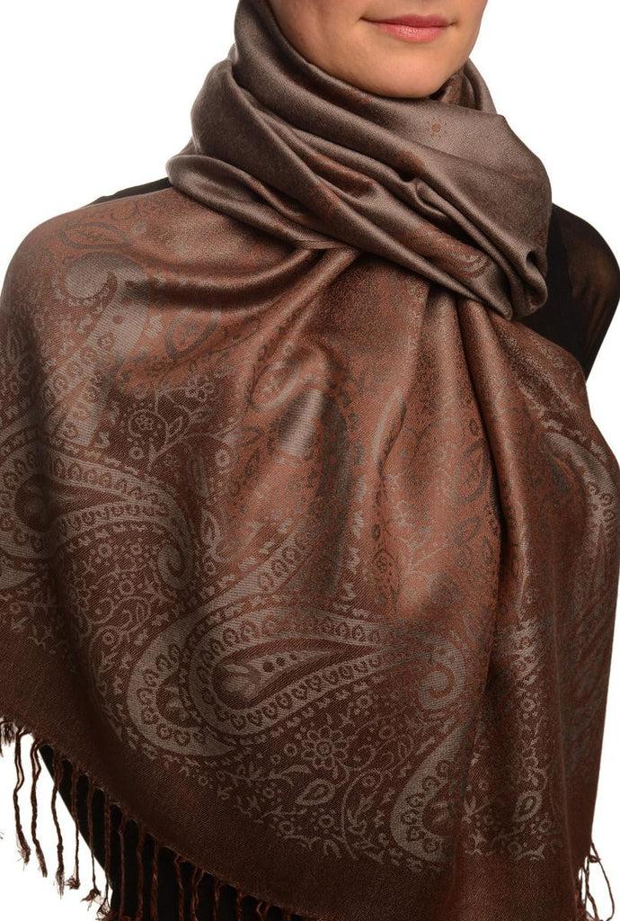 Liss Kiss Small Paisley On Brown Pashmina With Tassels - Scarf