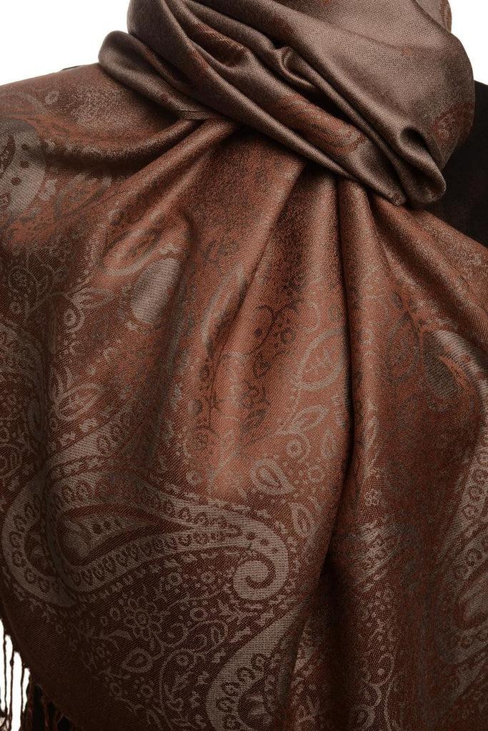 Liss Kiss Small Paisley On Brown Pashmina With Tassels - Scarf