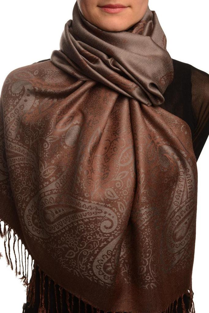 liss kiss Small Paisley On Brown Pashmina With Tassels - Scarf