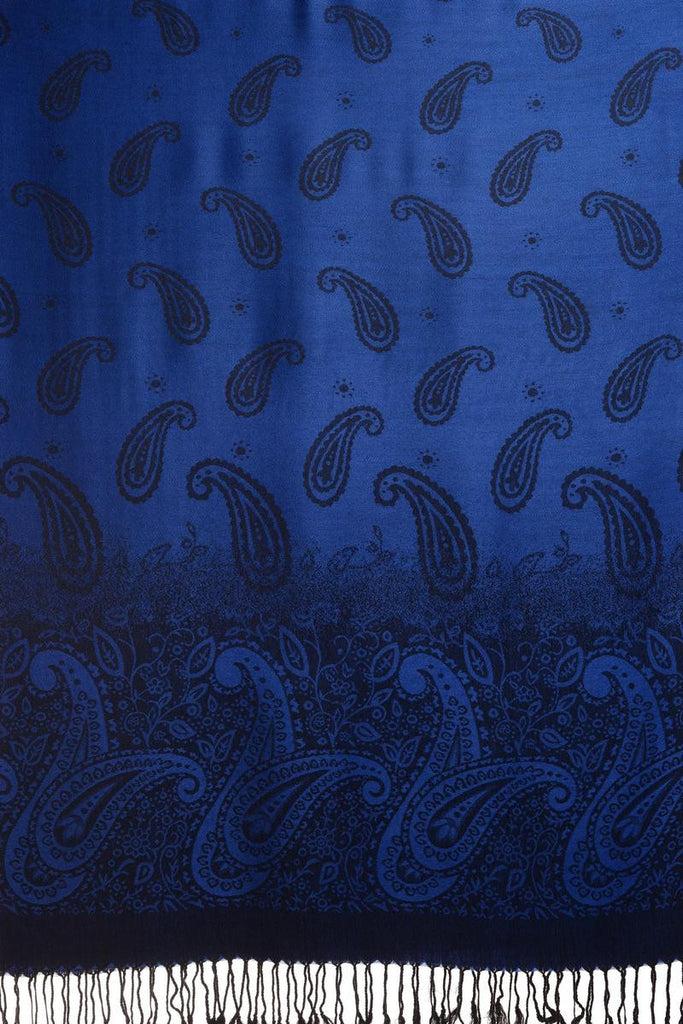 Liss Kiss Small Paisley On Medium Blue Pashmina With Tassels - Scarf