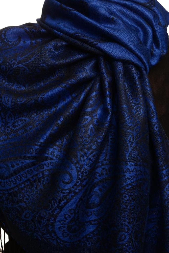 Liss Kiss Small Paisley On Medium Blue Pashmina With Tassels - Scarf
