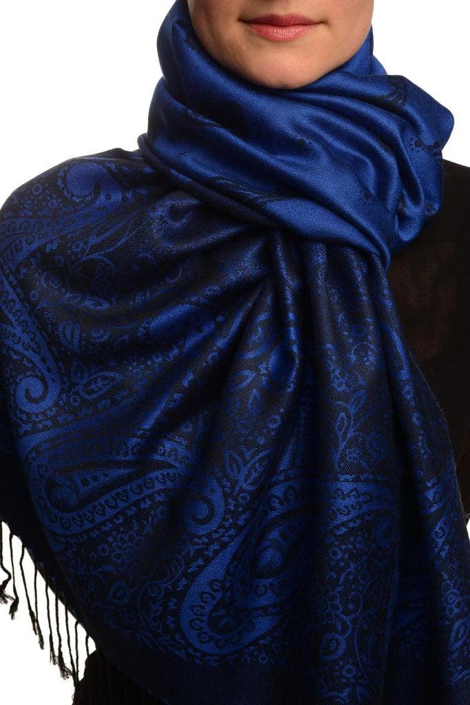 liss kiss Small Paisley On Medium Blue Pashmina With Tassels - Scarf
